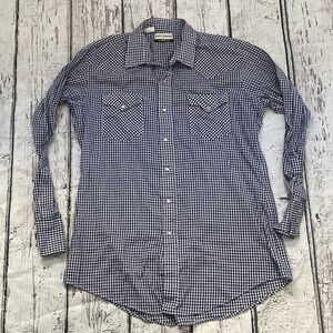 Vintage Karman Gold Collection Blue and White Cowboy Western Button Down